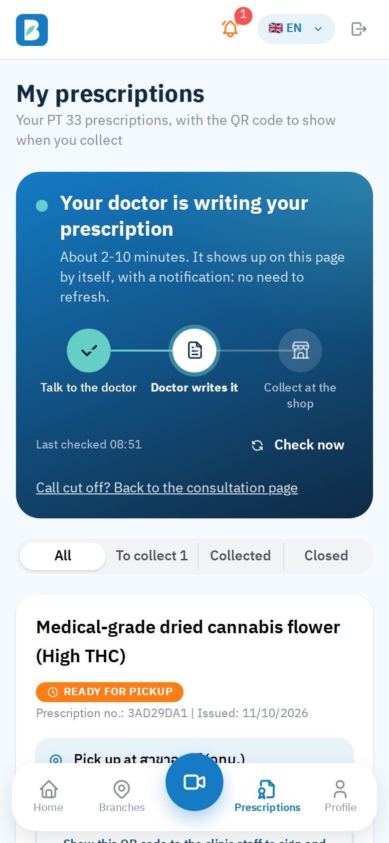 After the call: the doctor is writing it; it shows up by itself, with a notification